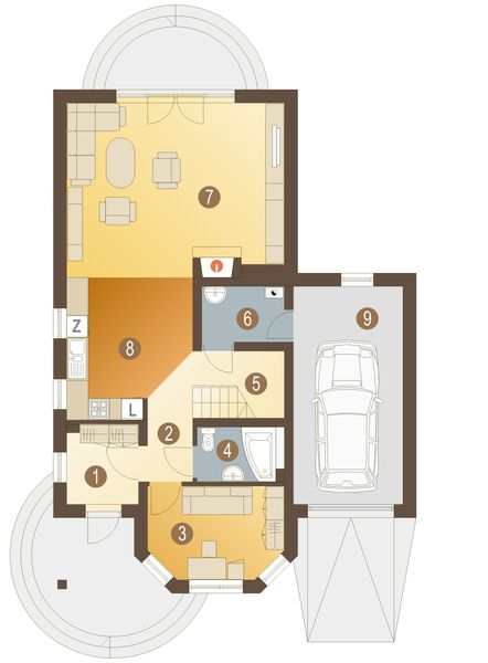 Parter projektu Kowalik II z garażem 1-st. [A]