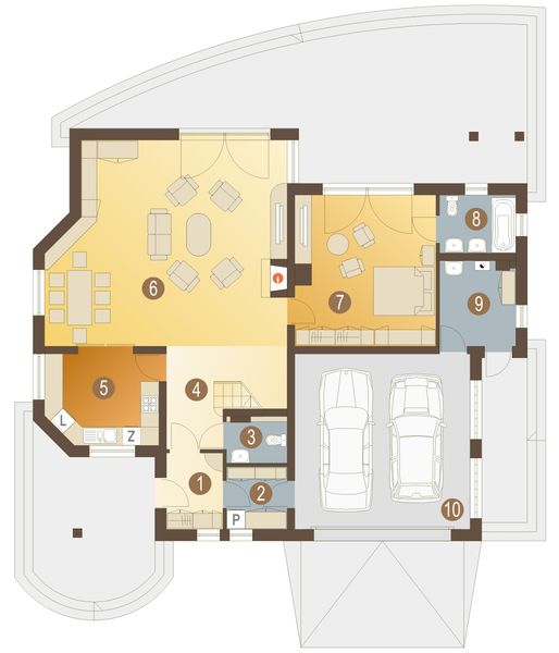 Parter projektu Kraska z garażem 2-st. [A]