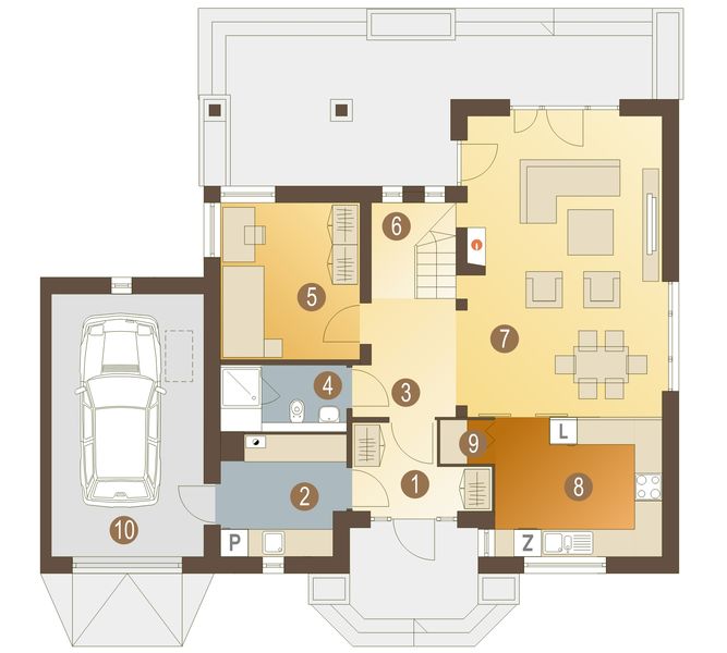 Parter projektu Kuba z garażem 1-st. [A]