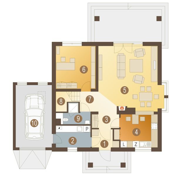 Parter projektu Lara z garażem 1-st. [A1]