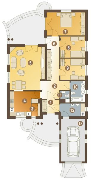 Parter projektu Leda z garażem 1-st. [A]