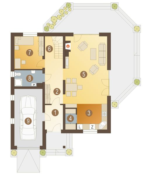 Parter projektu Marek z garażem 1-st. [A]