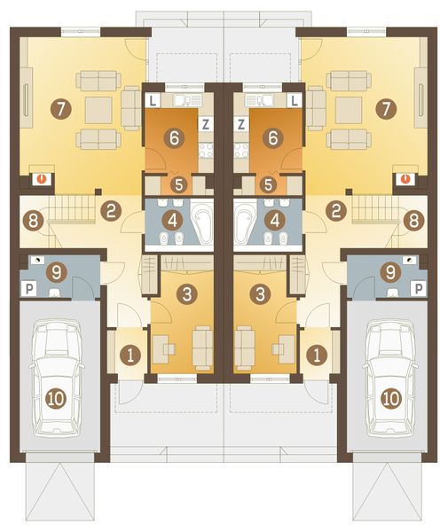 Parter projektu Gwarek II z garażem 1-st. bliźniak [A-BL2]