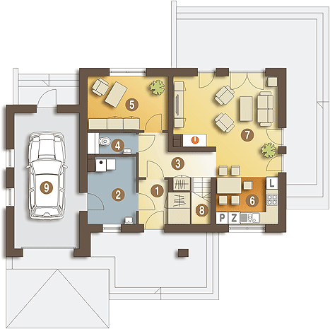 Parter projektu Mola II z garażem 1-st. [A]