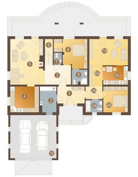 Parter projektu Mira z garażem 2-st. [A]