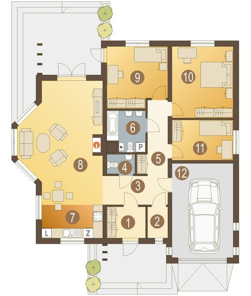 Parter projektu Oliwia z garażem 1-st. [A]