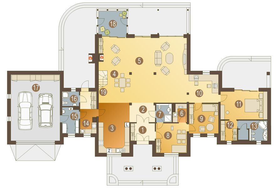 Parter projektu Silver z garażem 2-st. [A]