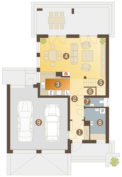 Parter projektu Leo z garażem 2-st. [A]