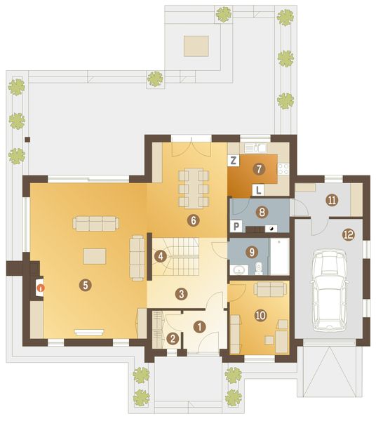 Parter projektu Tytus z garażem 1-st. [A]