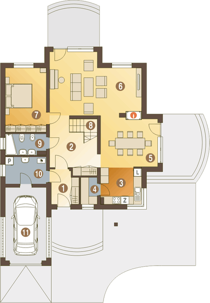 Parter projektu Kastor z garażem 1-st. [A]