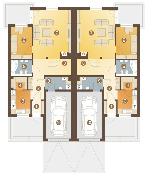 Parter projektu Gwarek z garażem 1-st. bliźniak [A-BL1]