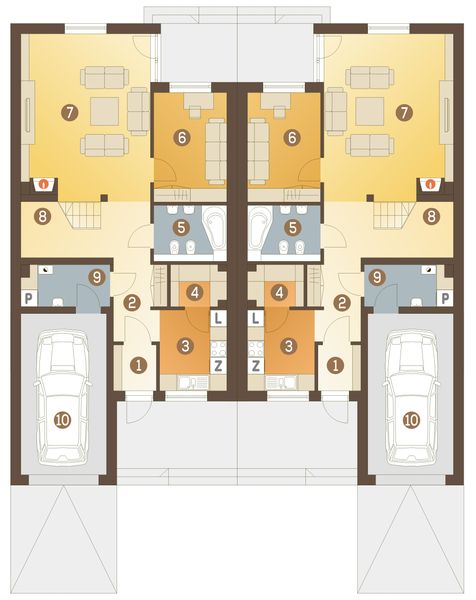 Parter projektu Gwarek z garażem 1-st. bliźniak [A-BL2]