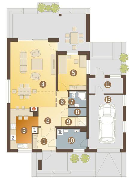 Parter projektu Oskar z garażem 1-st. [A]