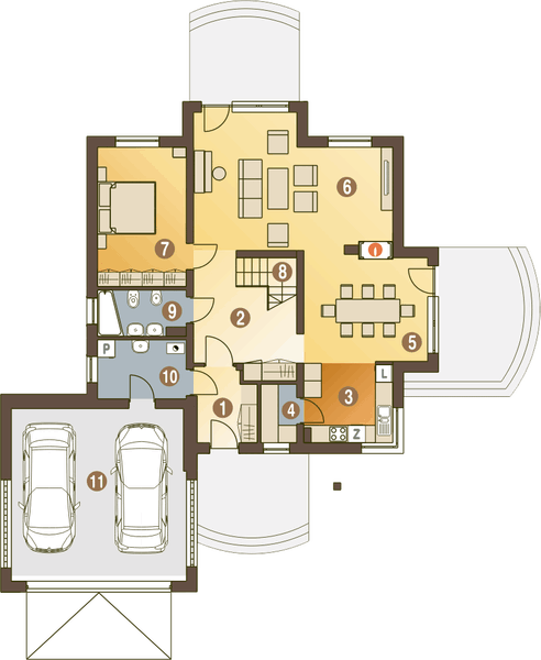 Parter projektu Kastor z garażem 2-st. [A1]