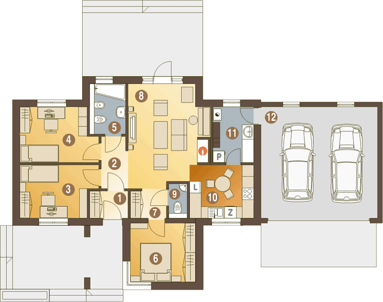 Parter projektu Polluks z garażem 2-st. [A1]