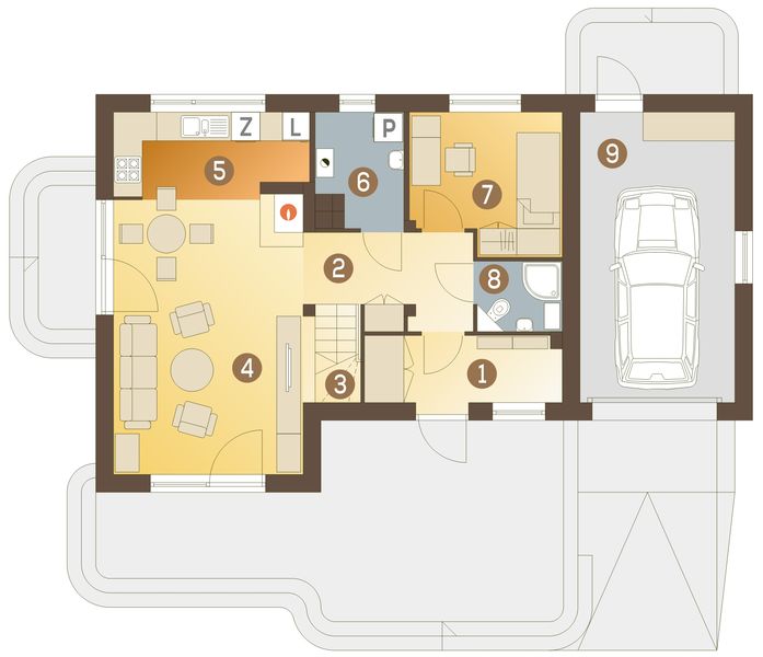 Parter projektu Eco 1 z garażem 1-st. [A]