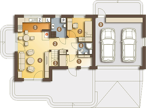 Parter projektu Eco 1 z garażem 2-st. [A1]