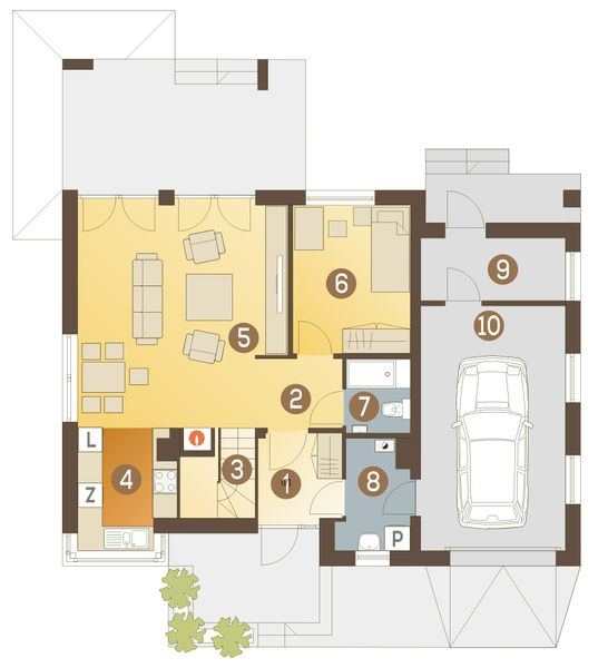 Parter projektu Olivier z garażem 1-st. [A]