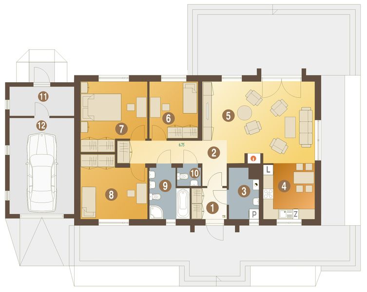 Parter projektu Filipek II z garażem 1-st. [A]