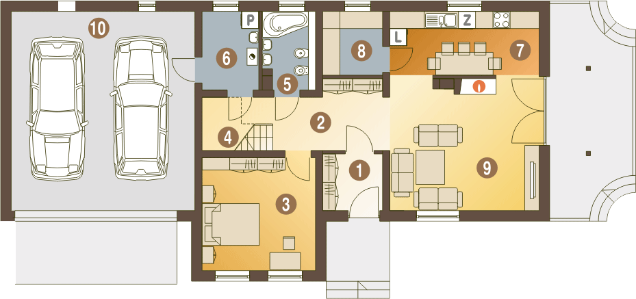 Parter projektu Abigail II z garażem 2-st. [A1]