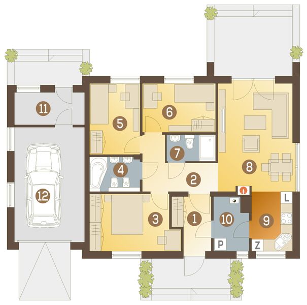 Parter projektu Hugo z garażem 1-st. [A]