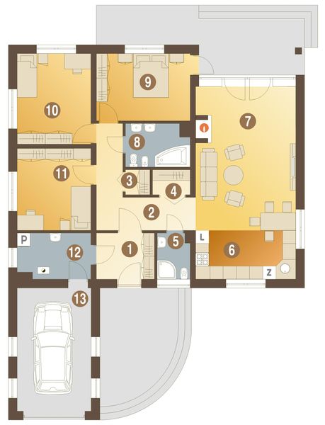 Parter projektu Tomaszek III z garażem 1-st. [A]