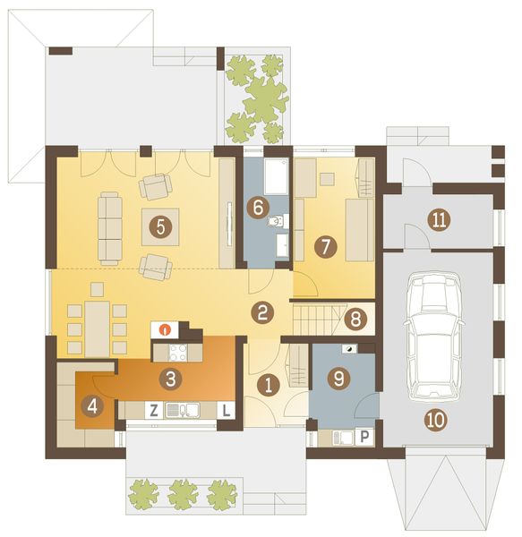 Parter projektu Oleg II z garażem 1-st. [A]