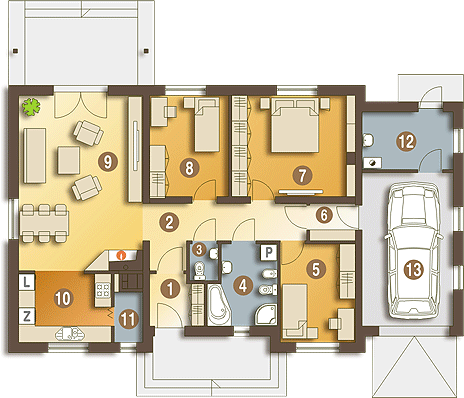 Parter projektu Julek z garażem 1-st. [A]