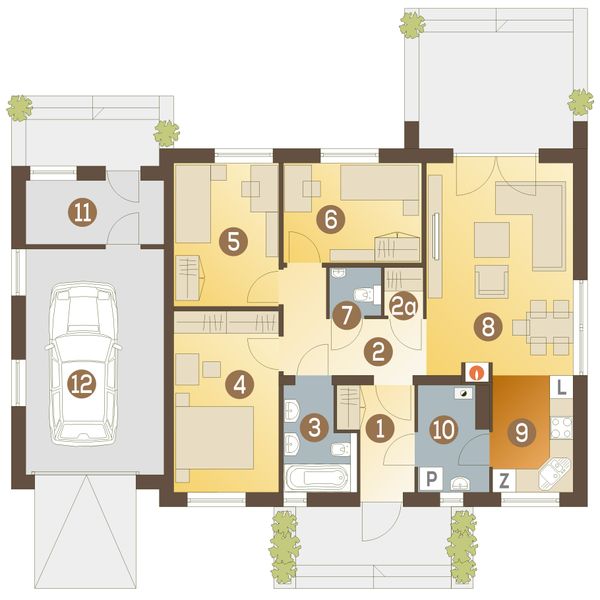 Parter projektu Hugo II z garażem 1-st. [A]