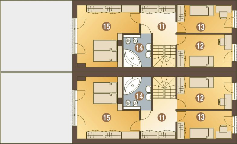 Piętro 1 projektu Long z garażem 1-st. bliźniak [A-BL1]