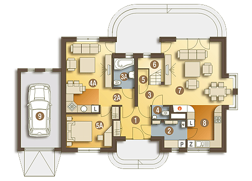 Parter projektu Amelia z garażem 1-st. [A]