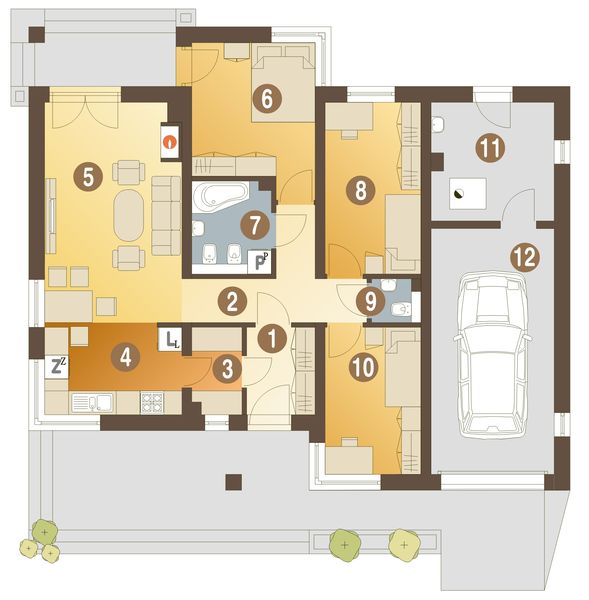 Parter projektu Przepiórka z garażem 1-st. [A]