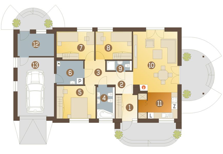 Parter projektu Dino II z garażem 1-st. [A]