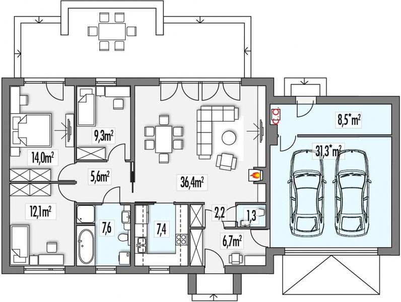 Parter projektu Emma B 2-garaże