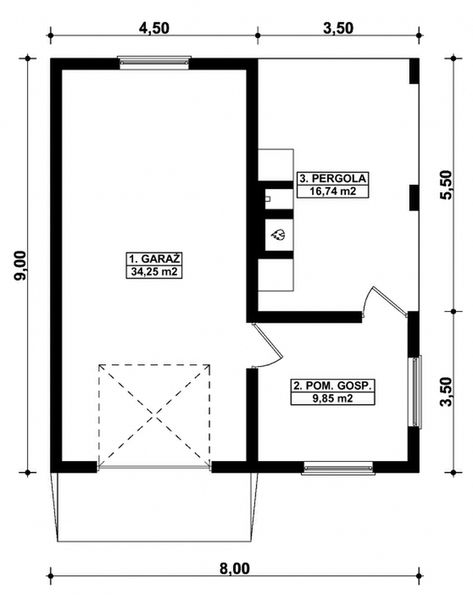 Parter projektu G290 - Budynek garażowo - gospodarczy