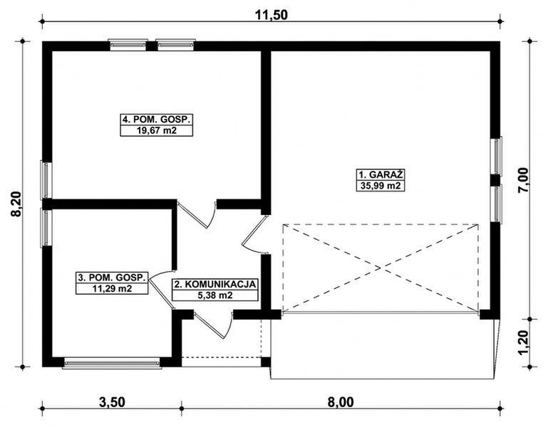 Parter projektu G299 - Budynek garażowo - gospodarczy