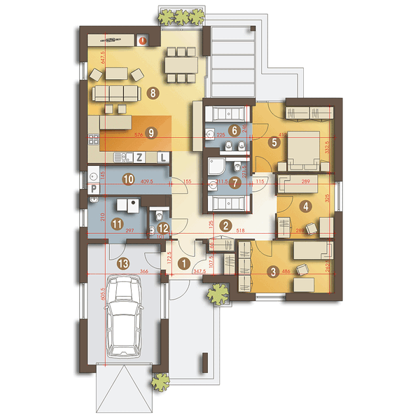 Parter projektu Gracjan z garażem 1-st. [A]