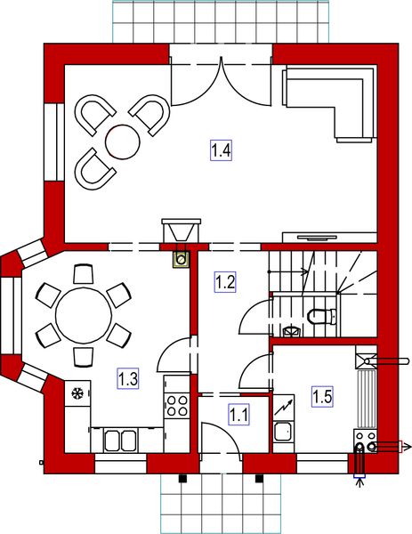 Parter projektu Domek Klonowy z wykuszem (030ET+Wk)
