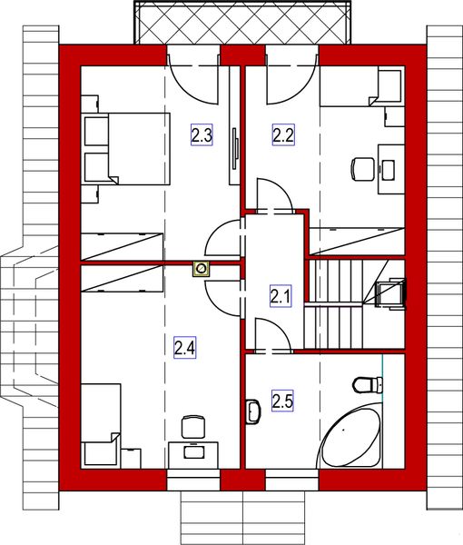 Poddasze projektu Domek Klonowy z wykuszem (030ET+Wk)