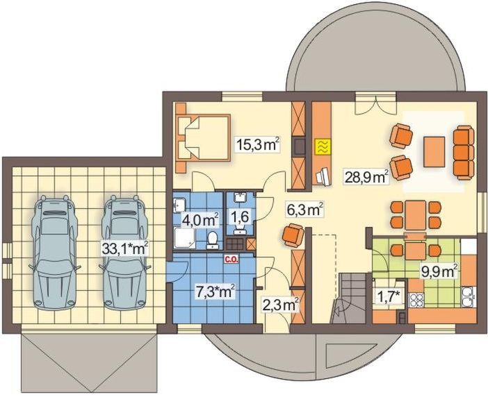 Parter projektu Słoneczko C 2 garaże