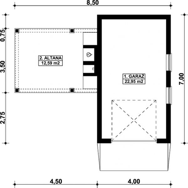 Parter projektu G292 - Budynek garażowy