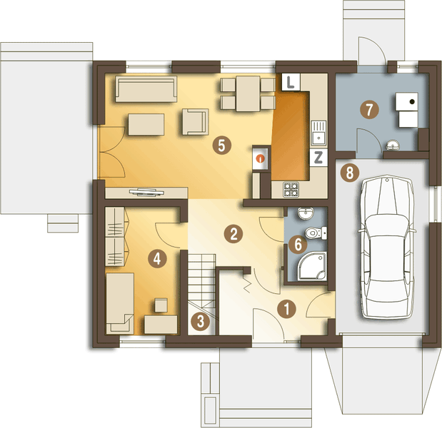 Parter projektu Wanda z garażem 1-st. [A]