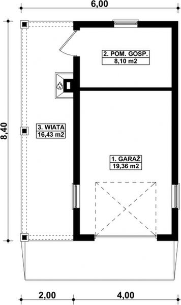 Parter projektu G38 - Budynek garażowo - gospodarczy