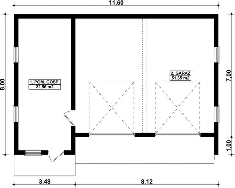Parter projektu G47 - Budynek garażowo - gospodarczy