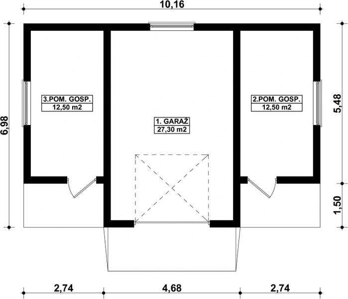 Projekt garażu G70 - Budynek garażowo - gospodarczy - rzut parteru, dom liczy 0 pokoje, 0 łazienki i wc