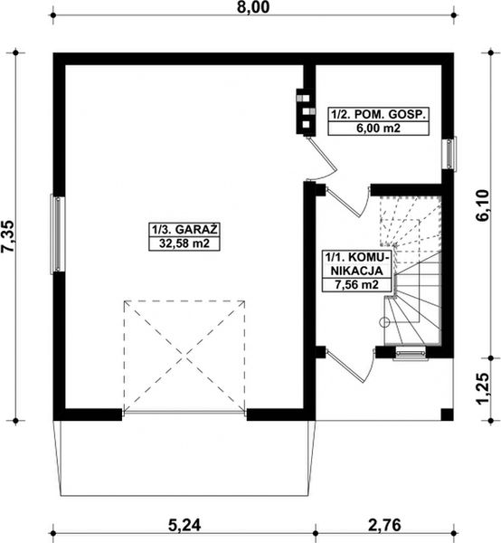 Parter projektu G75 - Budynek garażowo - gospodarczy