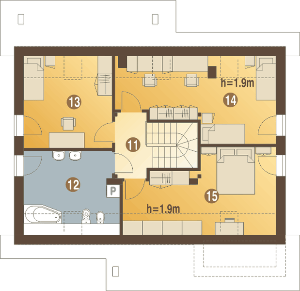 Poddasze projektu Alka z garażem 1-st. [A]