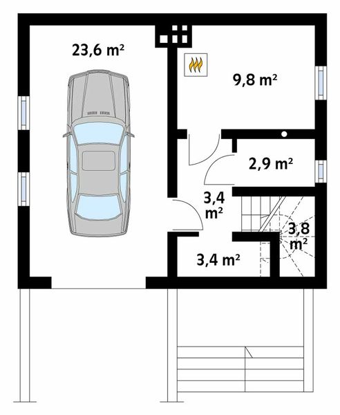 Projekt domu Majka - rzut piwnicy, dom liczy 2 pokoje, 2 łazienki i wc