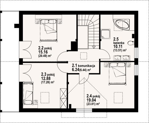 Projekt domu Milicz 61 dw - rzut poddasza, dom liczy 4 pokoje, 2 łazienki i wc