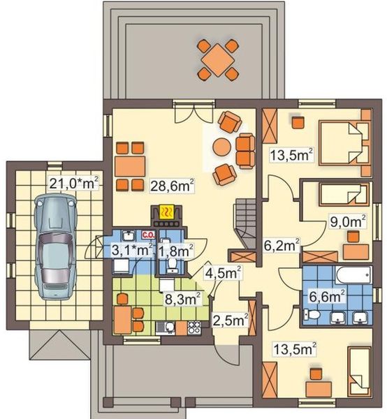 Parter projektu Asia wersja B bez kalenicy, z garażem